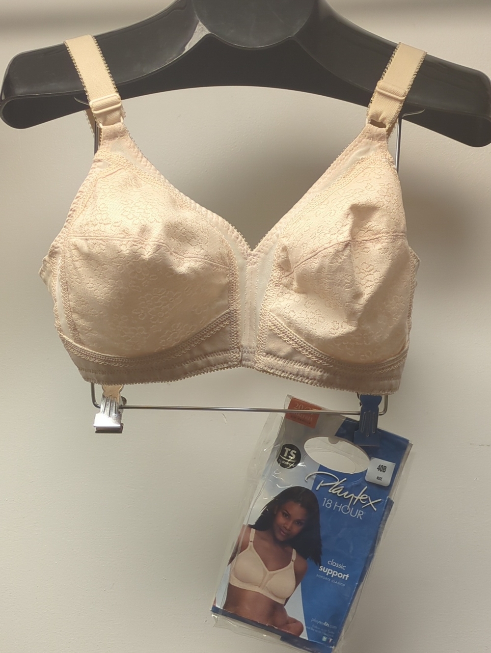 40B Playtex Beige 18 Hour Bra Classic Support Bra Floral Jacquard Wireree